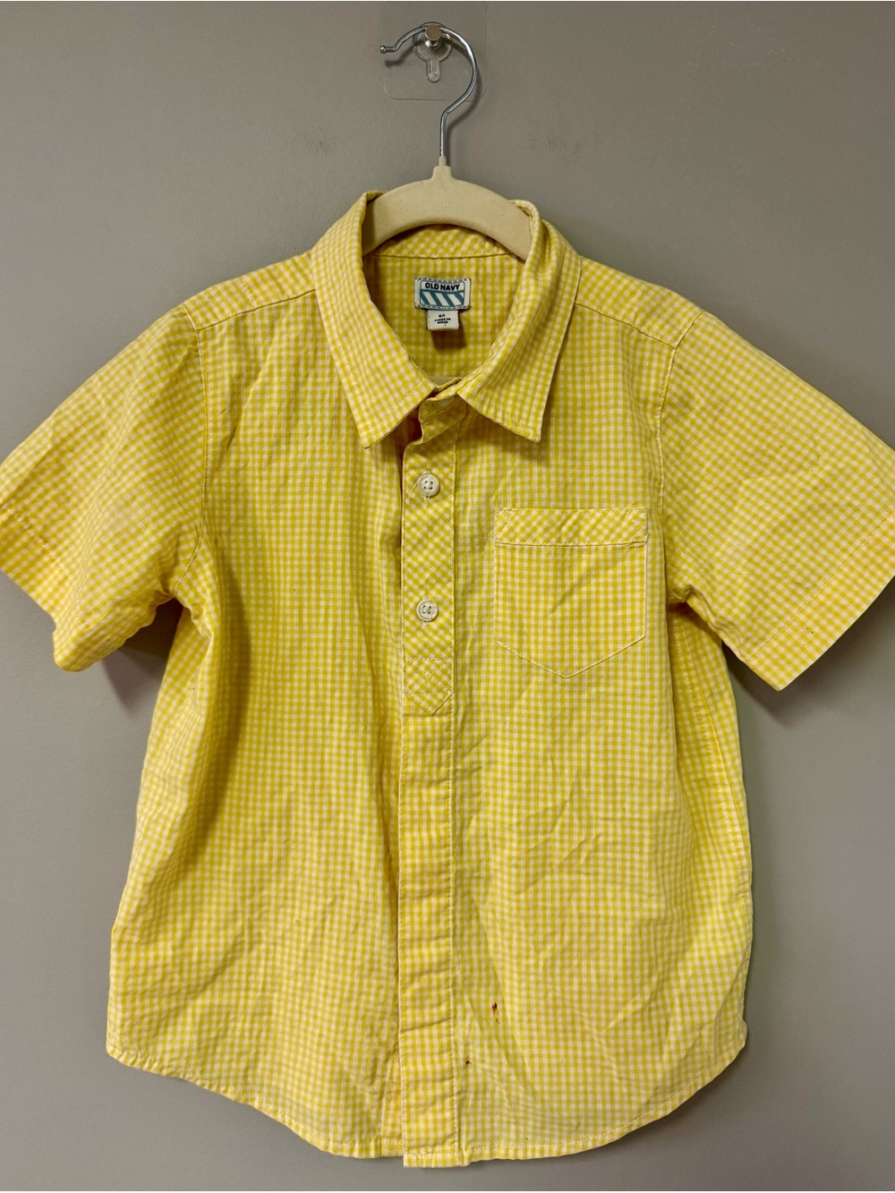Old Navy Yellow Gingham Short-Sleeve Button-Down Shirt
